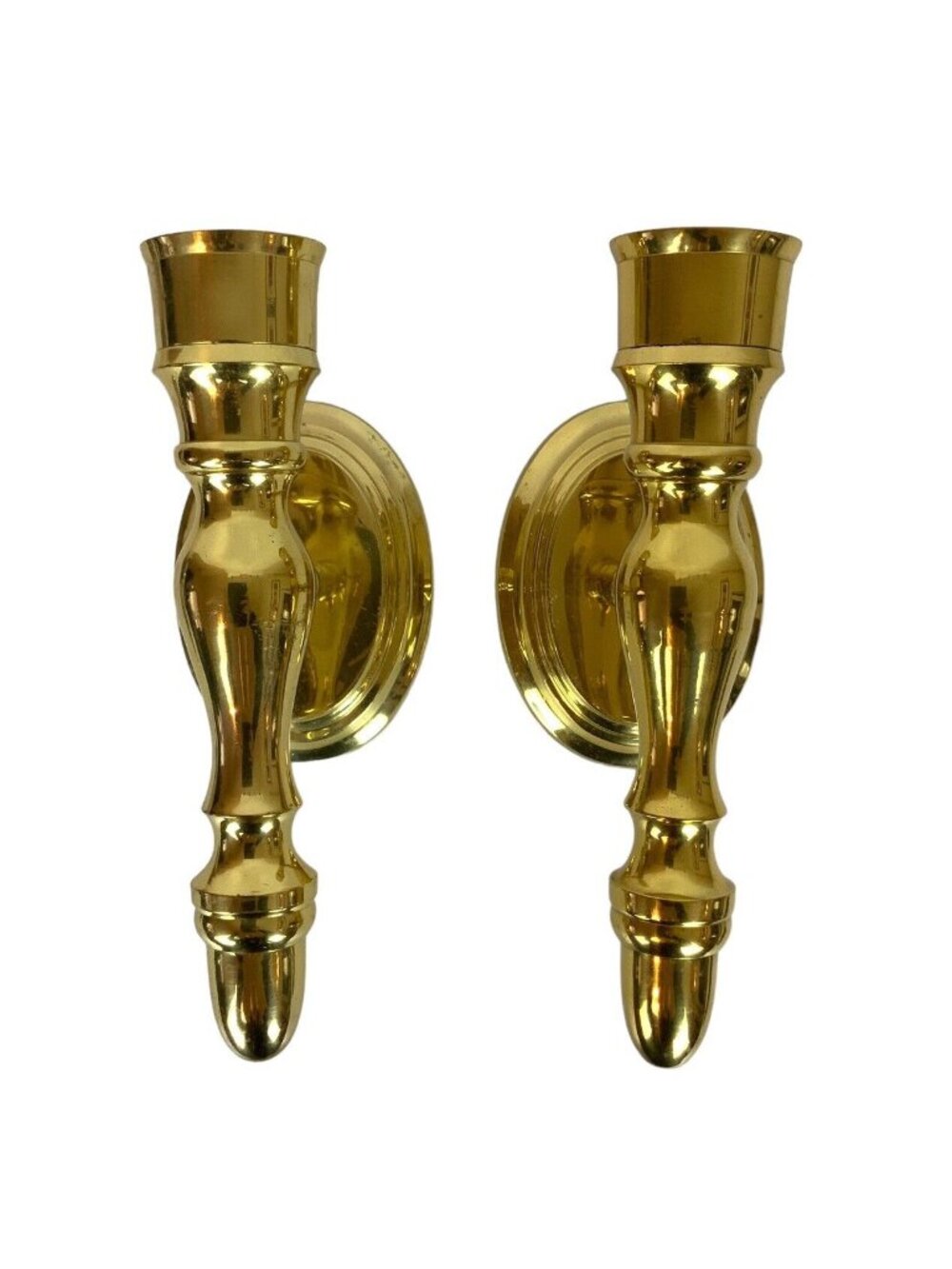 Vintage Solid Brass Wall Sconce Candleholders Pair Made In India Gold Finish